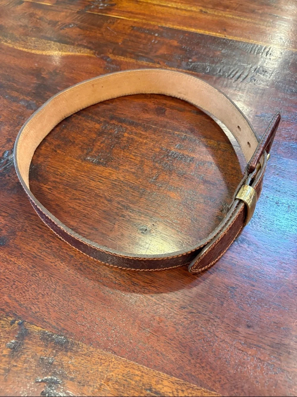 Vintage Brown Leather Belt with Triangle Buckle size Medium